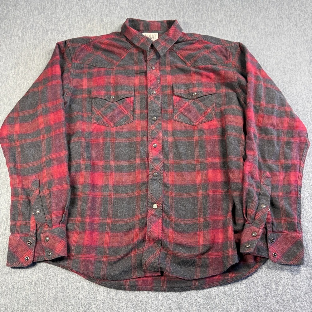 Ariat Shirt Men XL Red Black Plaid Retro Fit Cotton Flannel‎ Western Pearl Snap